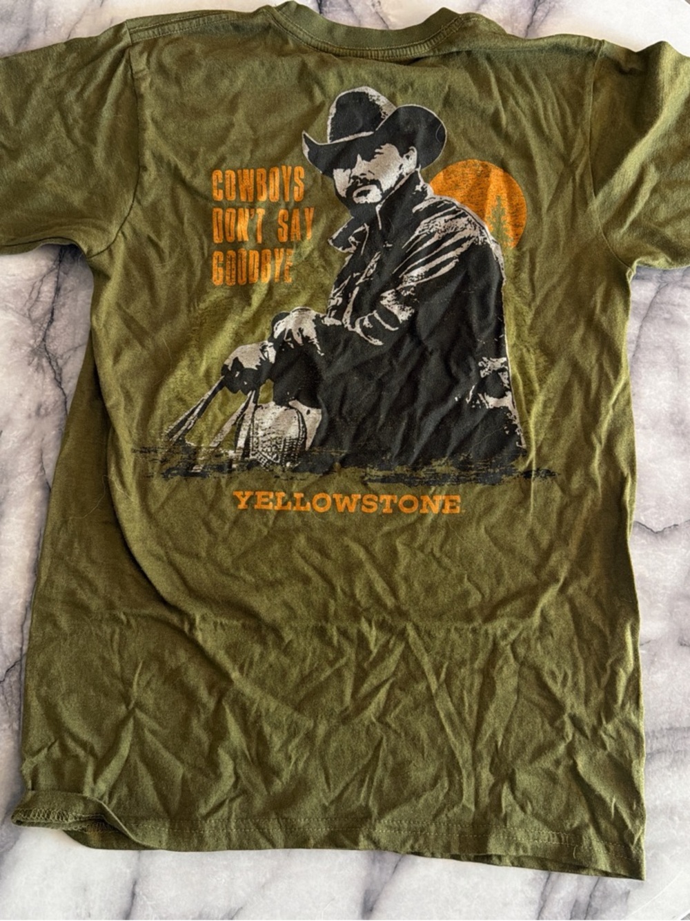 Yellowstone 'Cowboys Don't Say Goodbye' Olive Graphic Tee
